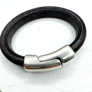 Judy Kaye Custom Made Brown Leather Bracelet Silver Plated Magnetic Clasp XS